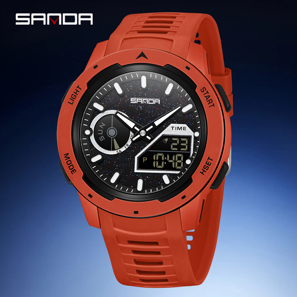 Rubber Strap Diver - SANDA new men's fluorescent waterproof dual