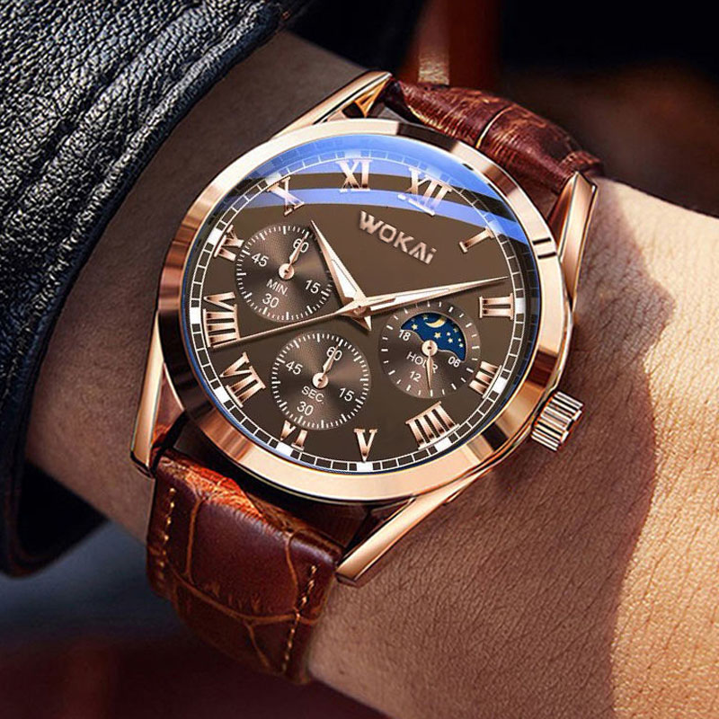 WOKAI Fashion Casual Business  - Leather Watch Band Men のレビューと価格