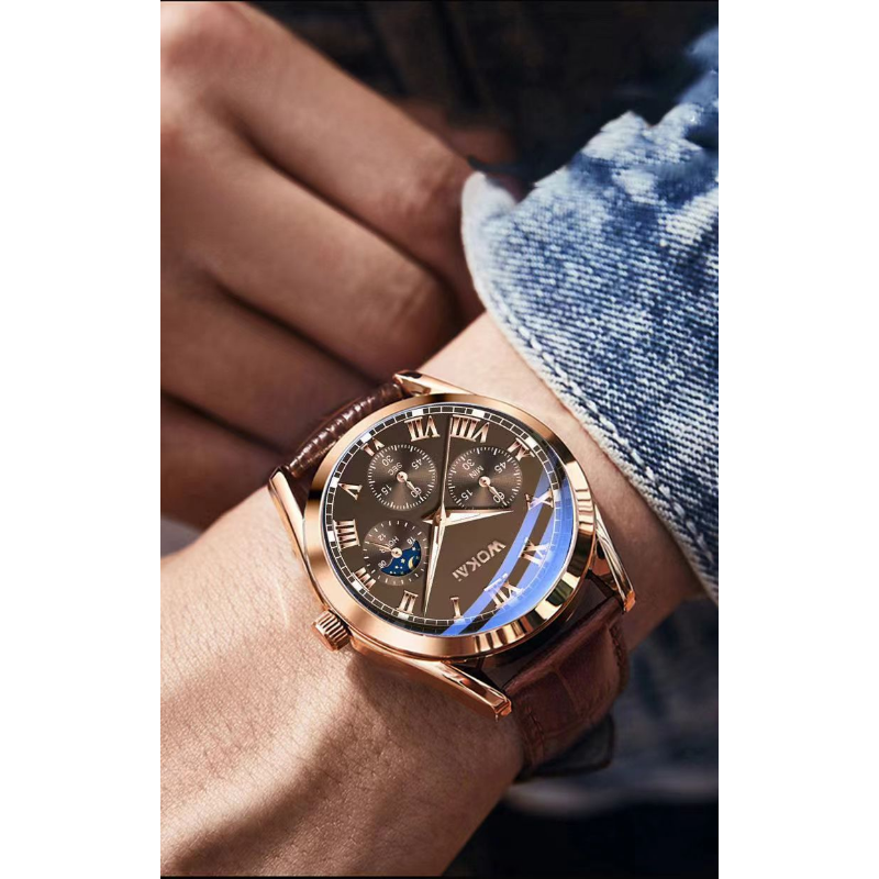 WOKAI Fashion Casual Business  - Leather Watch Band Men のレビューと価格