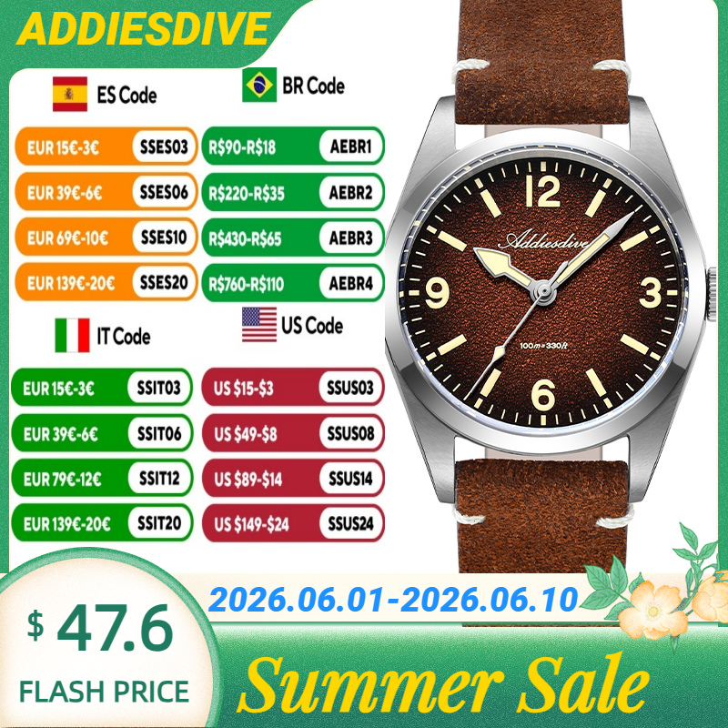 ADDIESDIVE Japan 2035 Super Lu - Suede Strap Watch のレビューと価格