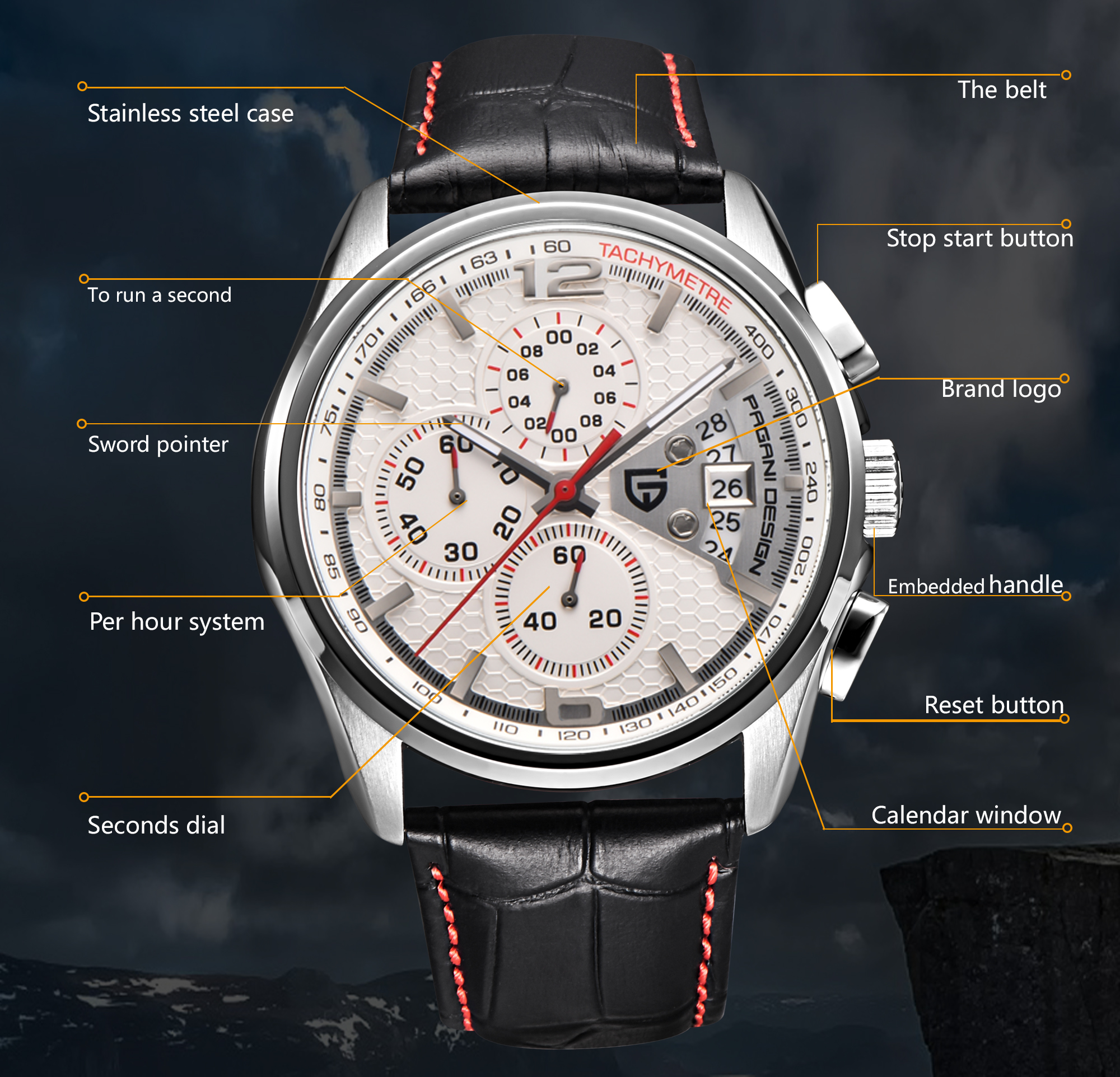 Pagani PD3306 Mens Quartz Watc - Leather Watch Band Men のレビューと価格