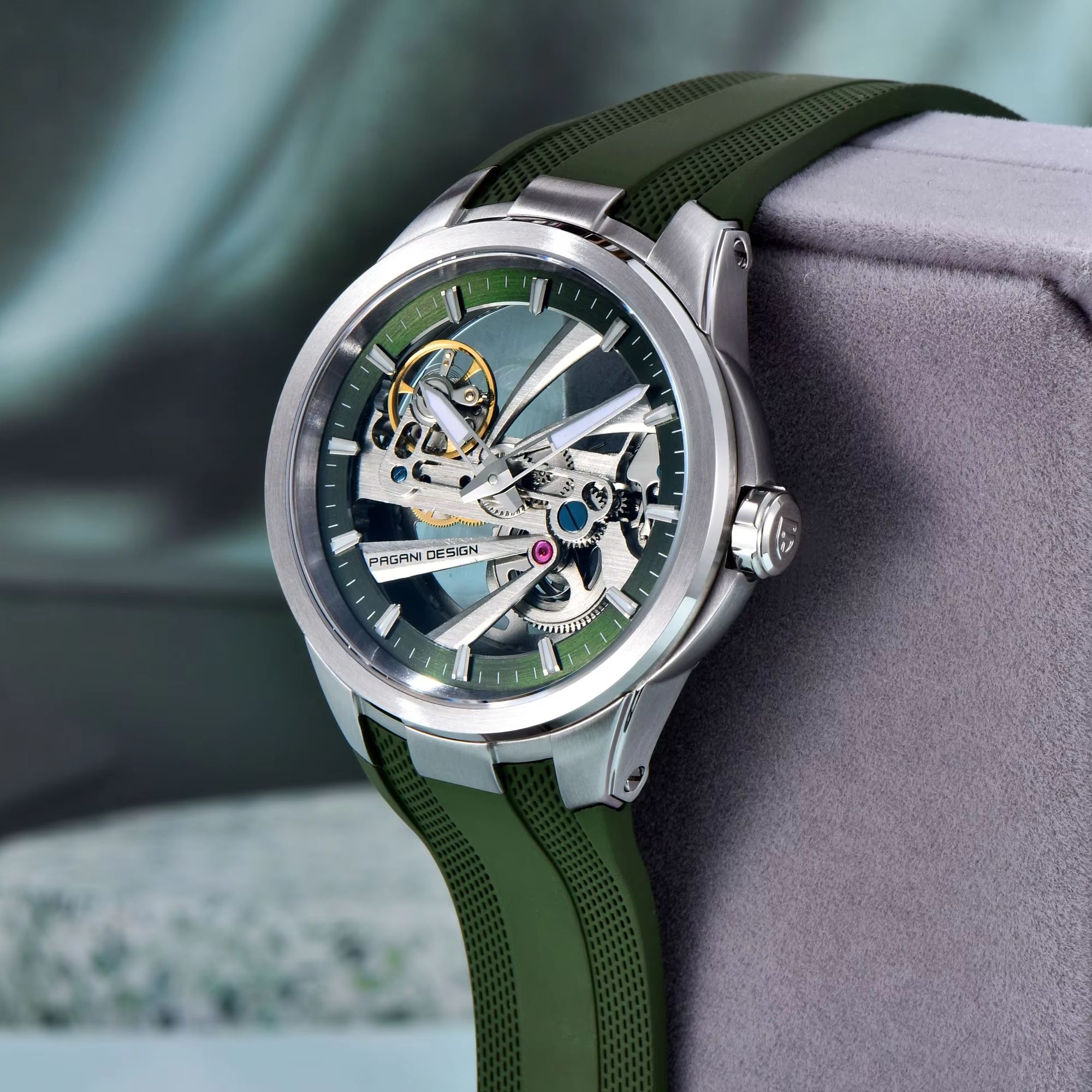 Green Skeleton PAGANI DESIGN P - Rubber Strap Diver のレビューと価格