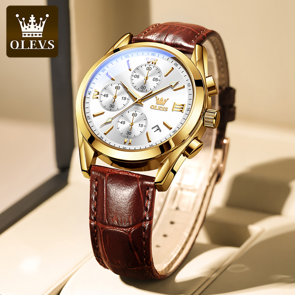 OLEVS 2872 Chronograph Men's W - Leather Watch Band Men のレビューと価格