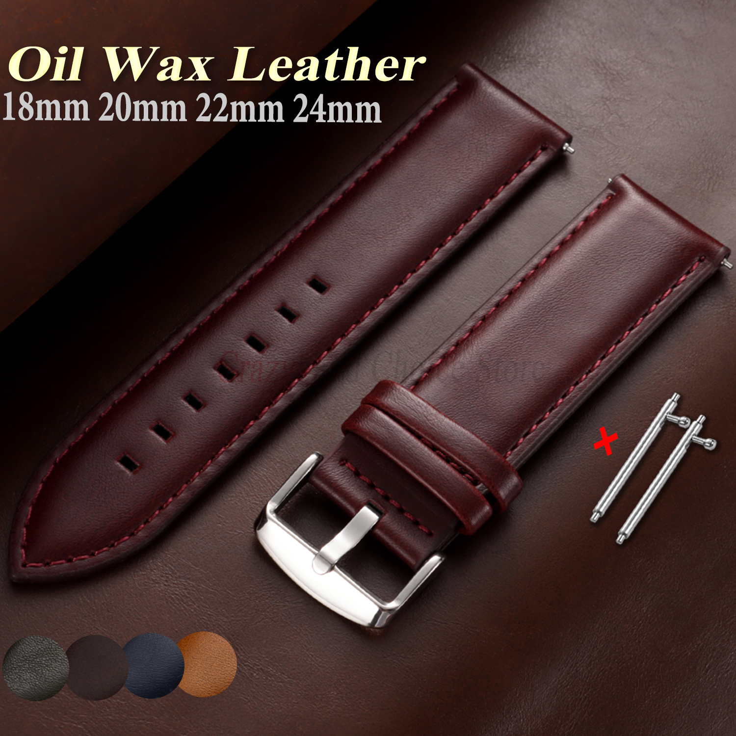 Oil Wax Cowhide Watch Band 18m - Leather Strap Quick Release のレビューと価格