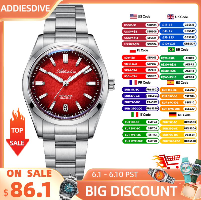 ADDIESDIVE Watch For Gift 39mm - Stainless Bracelet Diver のレビューと価格