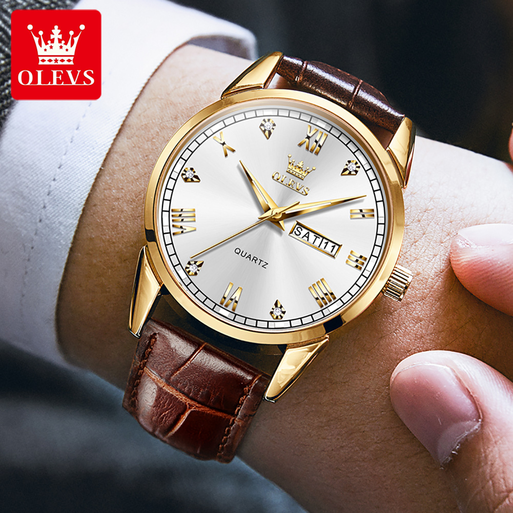 OLEVS 6896 Top Brand Men Quart - Leather Watch Band Men のレビューと価格